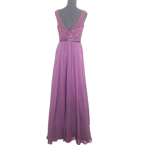 MORILEE LACE AND CHIFFON BRIDESMAID DRESS |  EGGPLANT COLOR  | SIZE 10 - Picture 2 of 12